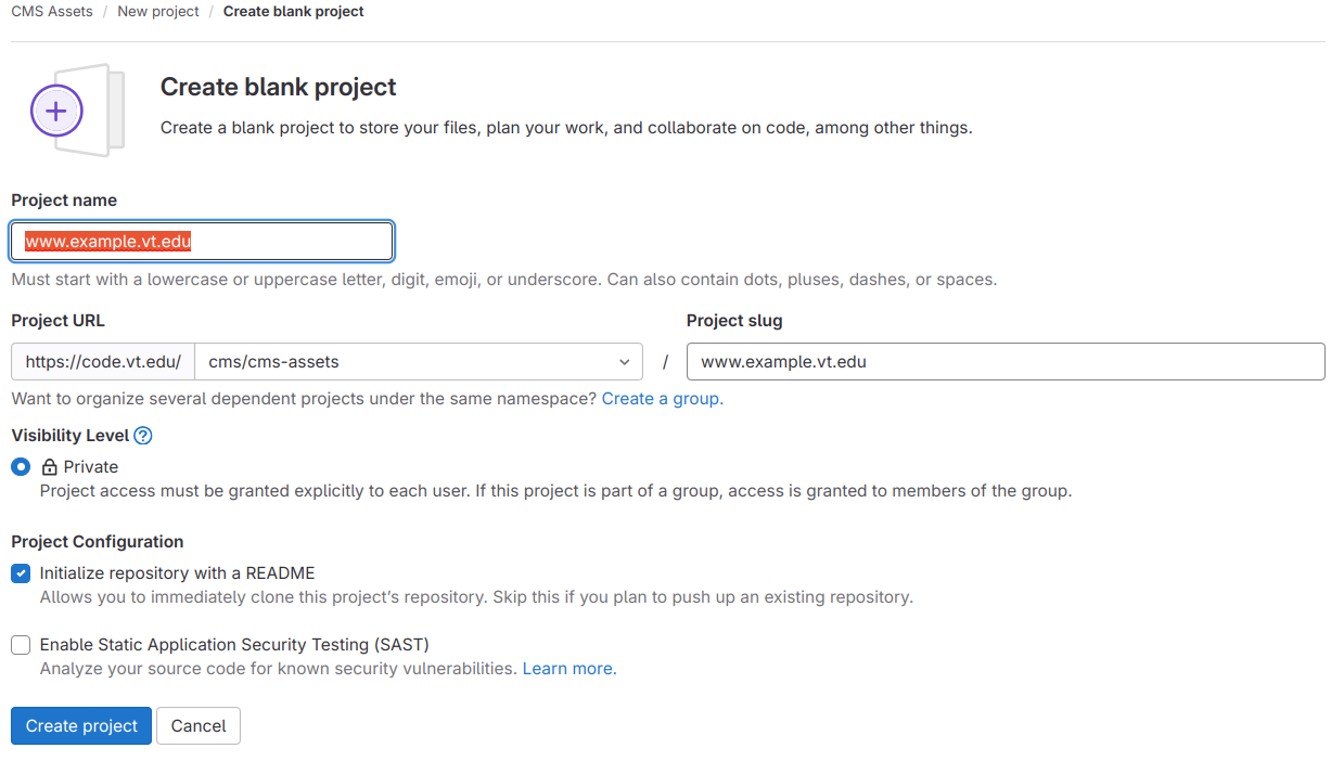 Create blank project